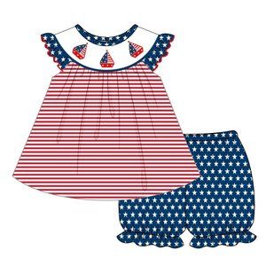 EMBROIDERED PATRIOTIC SAILBOAT OUTFIT - NEW